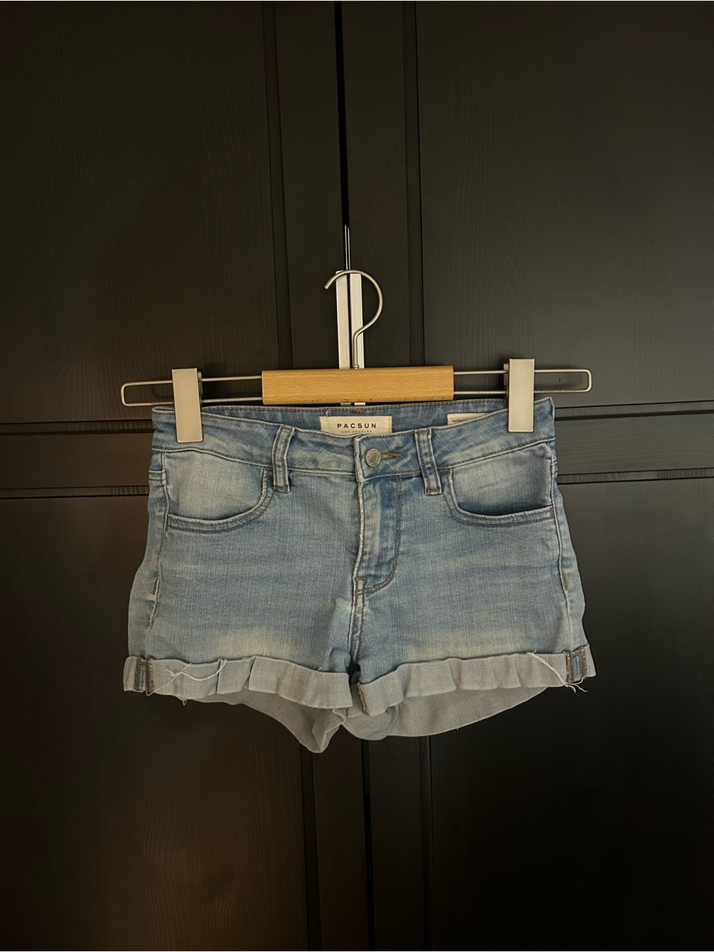 PacSun Light Wash Ruffle Hem Denim Shorts